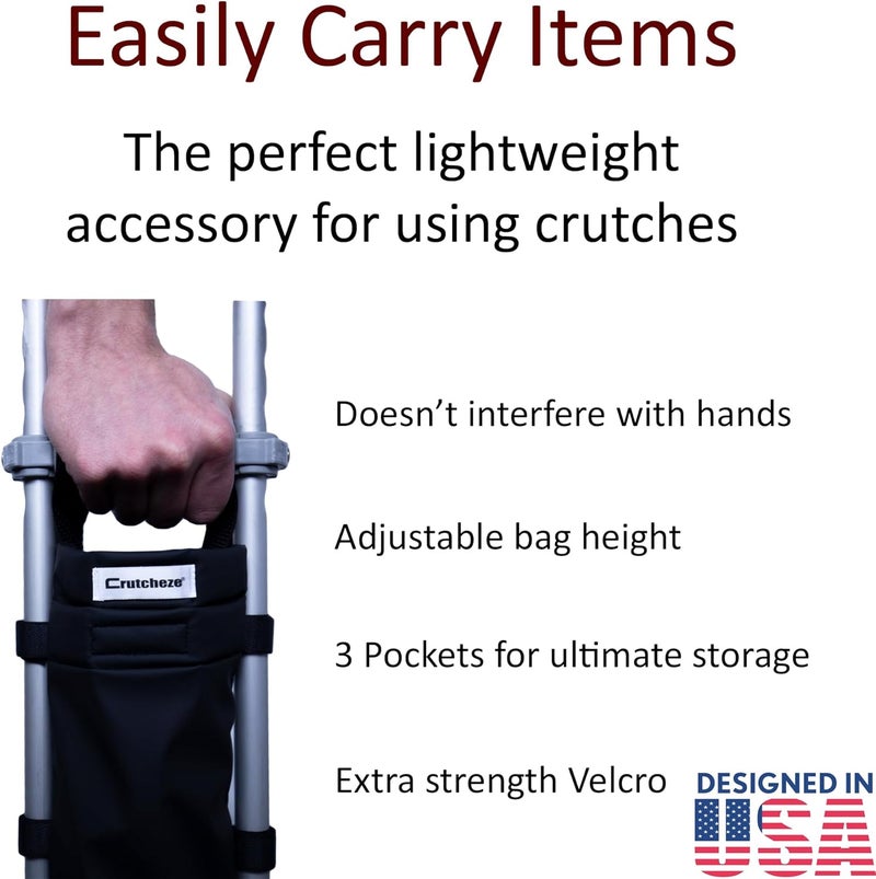 Crutcheze Original Crutch Bag - Lightweight and Washable Storage Pouch for Underarm Crutches with Velcro Straps - Image 3